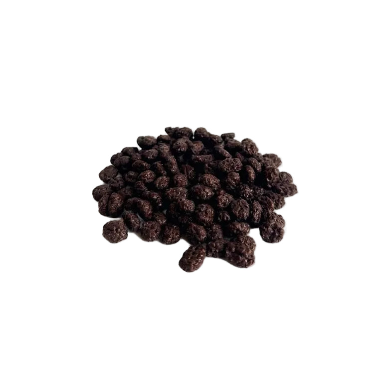 Premium roasted coffee beans coated in rich Belgian dark chocolate on a white background.