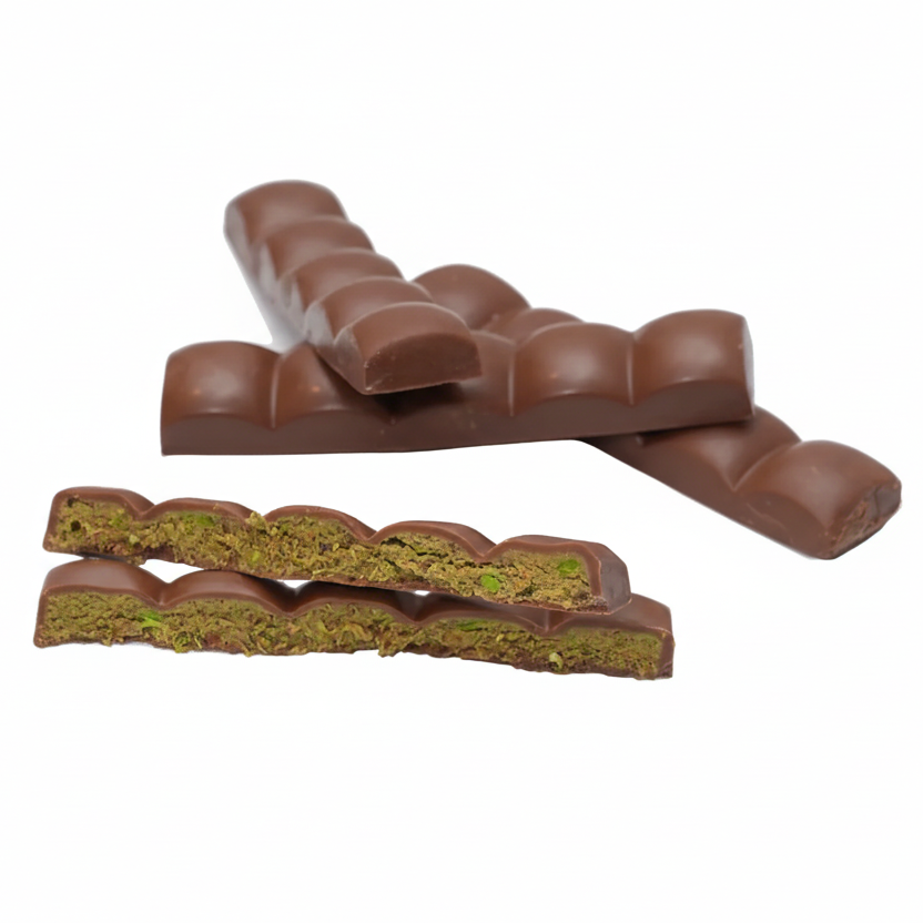 pistachio chocolate fingers with visible pistachio filling layers