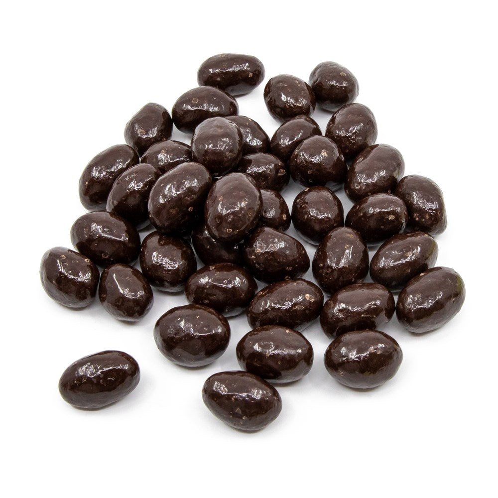 La Belge premium pistachios coated in rich Belgian dark chocolate presented in a clear gift jar.