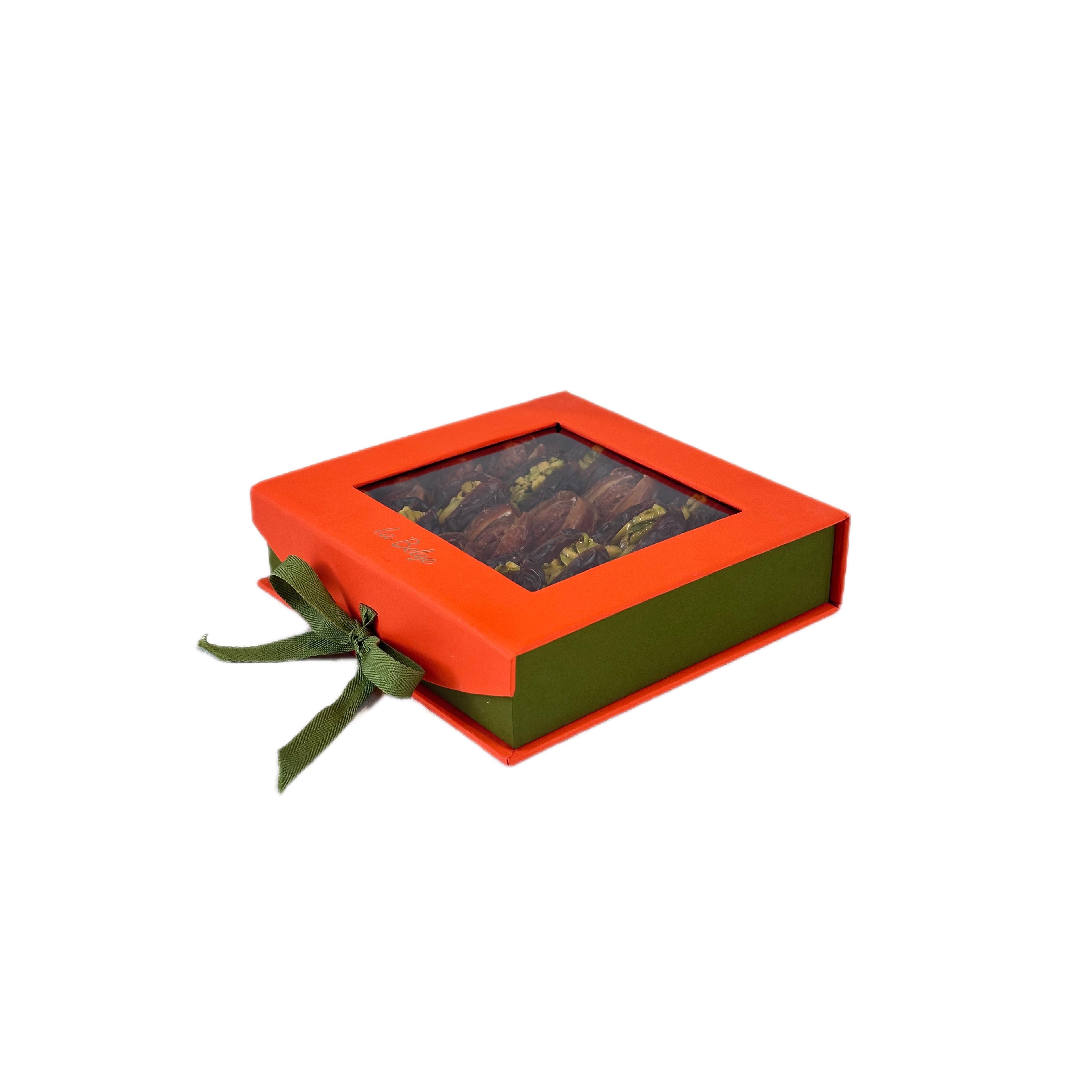 Premium stuffed Sagai and Medjool dates with pistachios and pecans in a La Belge gift box
